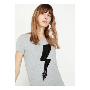 Koton Sequin Embroidered Gray T-shirt