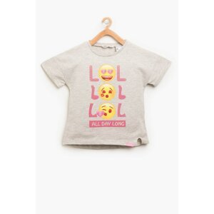 Koton Gray Girl Emoji Glitter Detailed T-Shirt