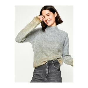 Koton Women's Yellow Glitter Gray Sweater