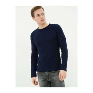 Koton Men's Navy Blue Patterned Marine Sweater