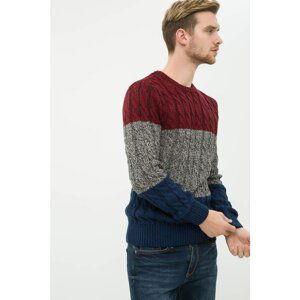 Koton Men's Claret Red Striped Sweater