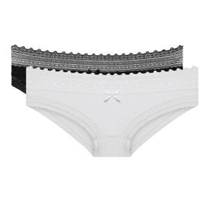 DIM SEXY FASHION SLIP 2x - Dámske bavlnené nohavičky s čipkou 2 ks - čierna - biela