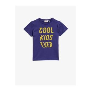 Koton Boy's Purple Printed T-Shirt Short Sleeve Cotton Crew Neck