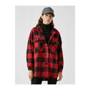 Koton Buttoned Plaid Midi Jacket With Hood