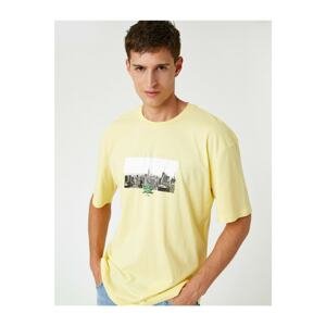 Koton Men's Yellow Printed T-Shirt Cotton