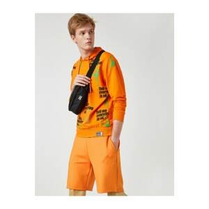 Koton Men's Orange Printed Hoodie Sweatshirt