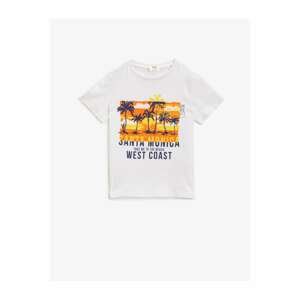 Koton Boy's White Printed Short Sleeve Crew Neck T-Shirt