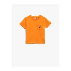 Koton Boy Orange Child Orange Printed Short Sleeve Crew Neck T-Shirt with Pocket