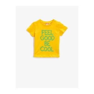 Koton Baby Boy Yellow Slogan Short Sleeve Cotton T-Shirt