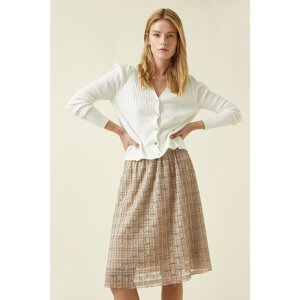 Koton Women's Pleated Lace Look Midi Length Skirt 1yak74860fk