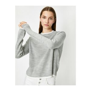 Koton Women's Gray Long Sleeve Stand Collar Slim Sweater