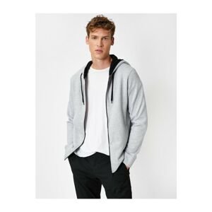 Koton Men's Gray Long Sleeve Hooded Zippered Sweatshirt