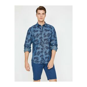 Koton Men's Navy Blue Patterned Shirt