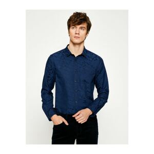 Koton Men's Navy Blue Classic Collar Shirt