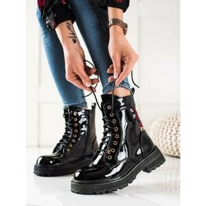 GOODIN LACQUERED LACE-UP ANKLE BOOTS