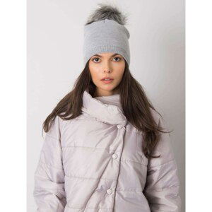 Gray winter cap with pompom