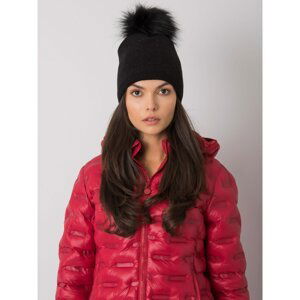 Black winter cap with pompom