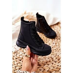 Children's Leather Insulated Sneakers Black Bomi