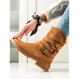 RENDA  CAMEL SUEDE ANKLE BOOTS WITH DECORATIVE BUCKLE