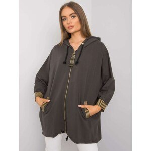 Women's dark khaki cotton hooded sweatshirt