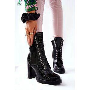 Women's Boots On High Heel Crocodile Pattern Black Erdogan