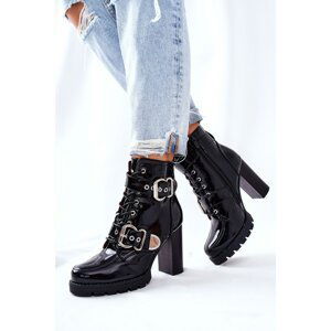 Ankle Boots Shiny Black With Buckle Flaris