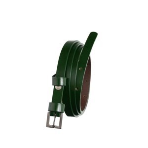 BADURA Narrow dark green leather belt for women