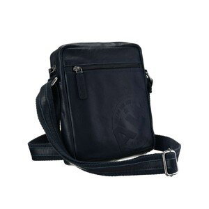 Natural leather men's handbag, navy blue