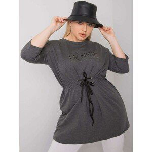 Dark grey melange plus size tunic with inscription