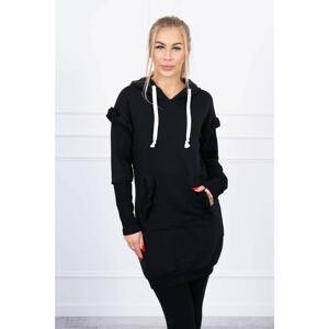 Black dress with decorative ruffles and hood