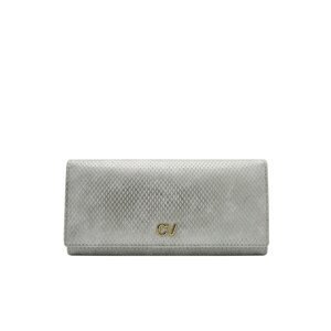 Silver, oblong wallet made of ecological leather