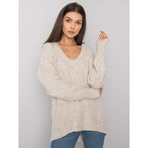 RUE PARIS Beige women's sweater with a neckline on the back