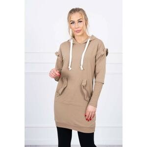 Dress with decorative ruffles and camel hood