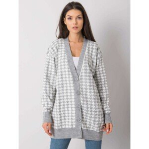RUE PARIS Gray and white patterned button-up sweater