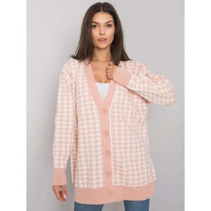 RUE PARIS Light pink and white patterned button-up sweater