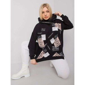 Black plus size sweatshirt with a print and an appliqué
