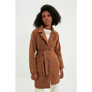 Trendyol Camel Oversize Belted Quilted Detailed Stamp Coat