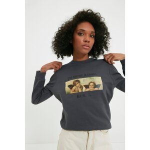 Trendyol Anthracite Angel Licensed Printed Basic Knitted Thin Sweatshirt