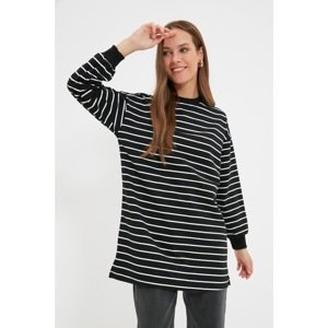Trendyol Black Crew Neck Striped Knitted Tunic