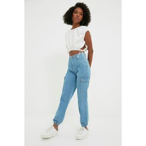 Trendyol Blue Pocket Detailed High Waist Jogger Jeans