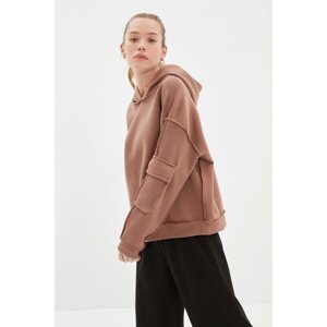 Trendyol Brown Loose Pocket Hooded Sport Raised Sweatshirt