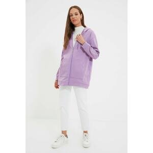 Trendyol Purple Hooded Sleeve Printed Feathered Knitted Sweatshirt