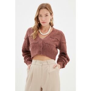 Trendyol Dried Rose Crop Knitted Detailed Knitwear Cardigan