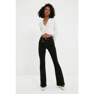 Trendyol Black Asymmetrical Closure High Waist Flare Jeans