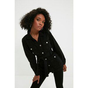 Trendyol Black Pocket Detailed Belted Denim Jacket