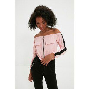 Trendyol Pink Super Crop Zipper Knitted Slim Sweatshirt