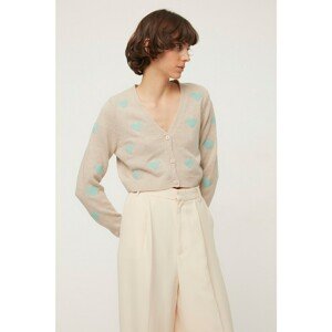 Trendyol Beige Crop Heart Jacquard Knitwear Cardigan