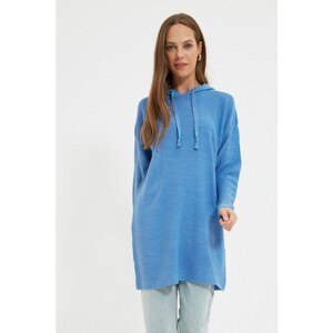 Trendyol Blue Hooded Long Knitwear Sweater