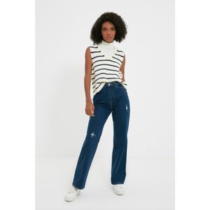 Trendyol Navy Ripped Detailed High Waist Wide Leg Jeans