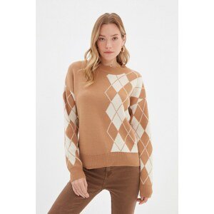 Trendyol Brown Geometric Jacquard Knitwear Sweater